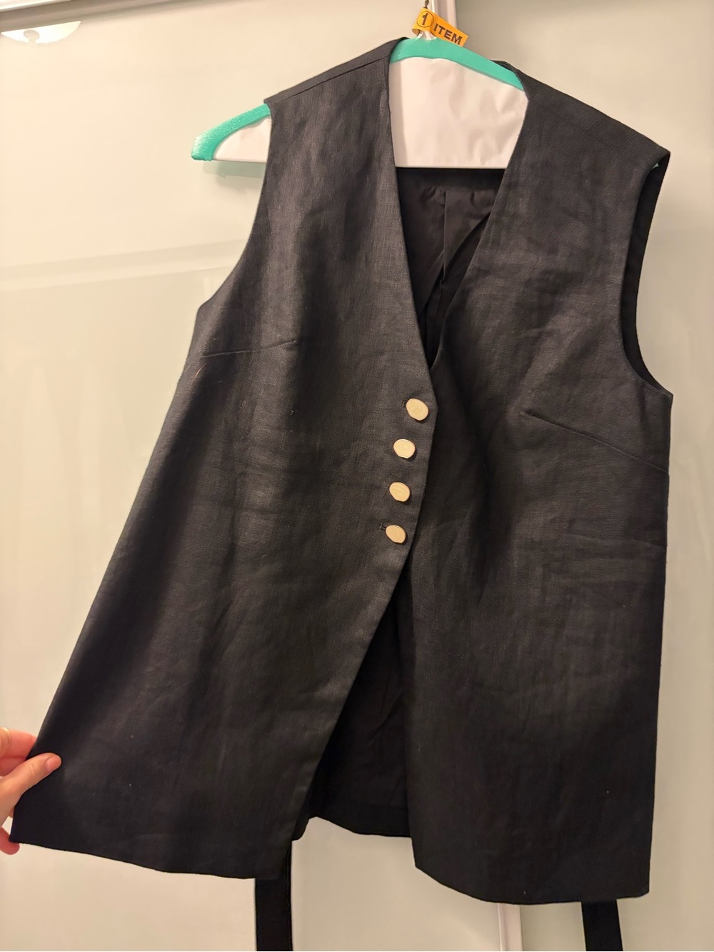 DISSH Black Sleeveless Long Vest with Gold Buttons